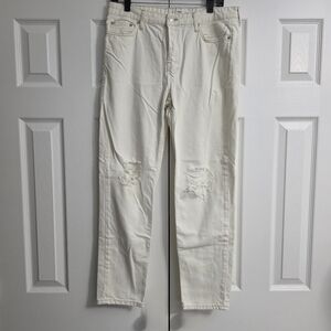 Mango Women's Off-White Ripped High Waist Straight Jeans, Size 8